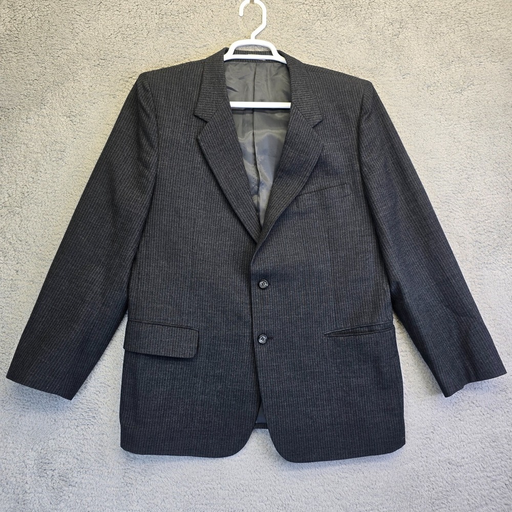 Vtg Oliver Hunt Men's Sports Coat 44R Gray Pinstripe‎ Tweed Wool Business Formal